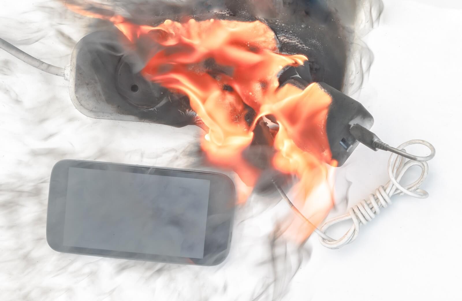 モバイルバッテリーが発火している様子